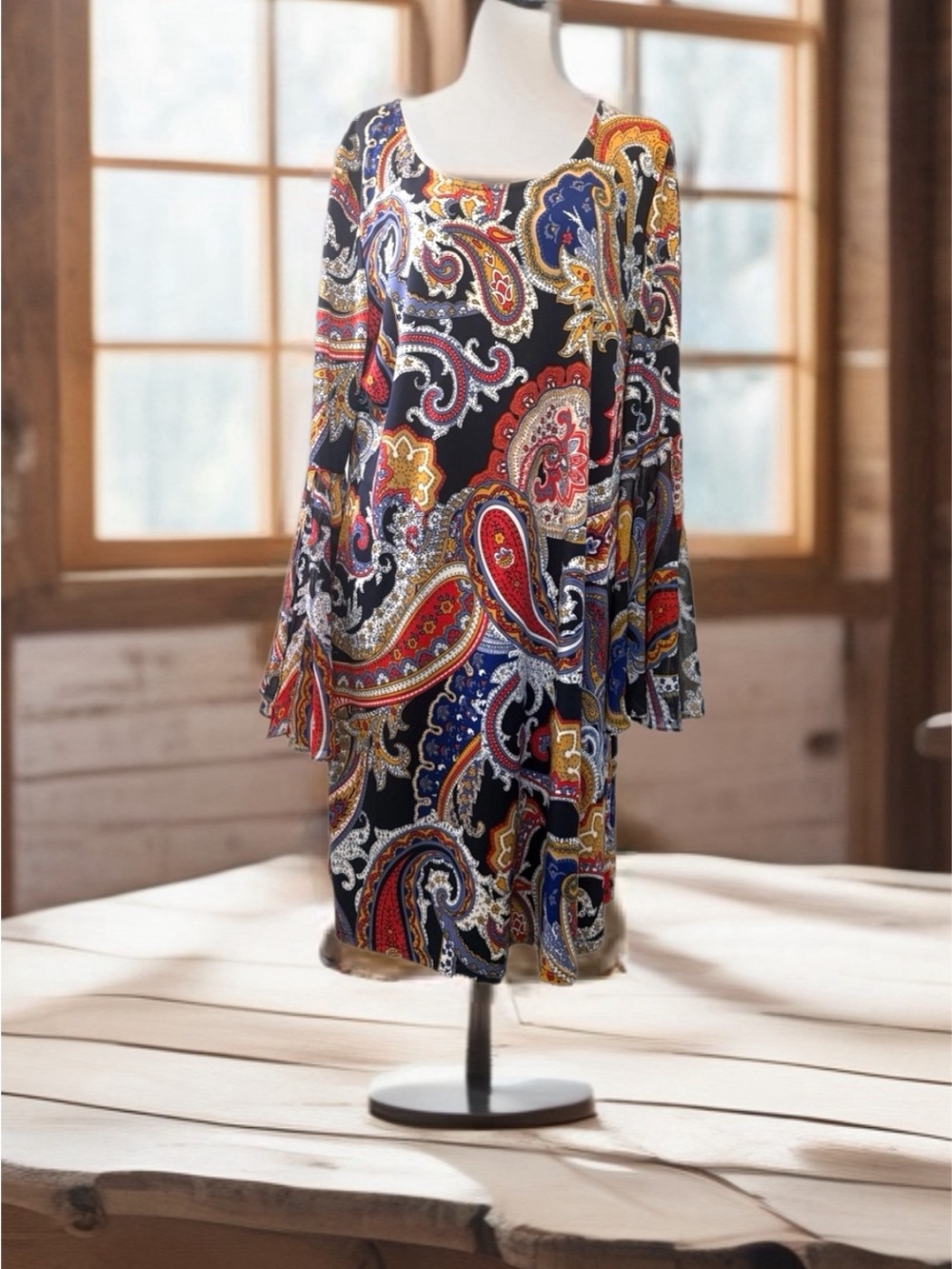 Chiasso BOHO paisley ruffle bell sleeve dress size XL